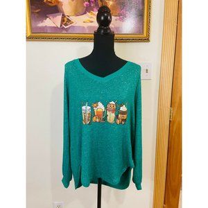 Cato Heather Green Custom Fall Graphic Longsleeve Sweater Size Medium